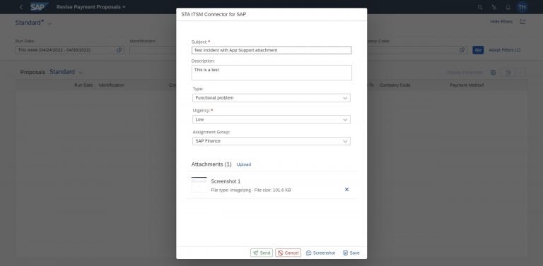 Creating a ticket using ITSM Connector for SAP