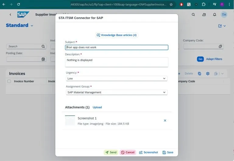 Create a ticket from Fiori