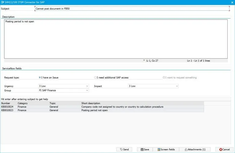 Create a ticket from SAP GUI